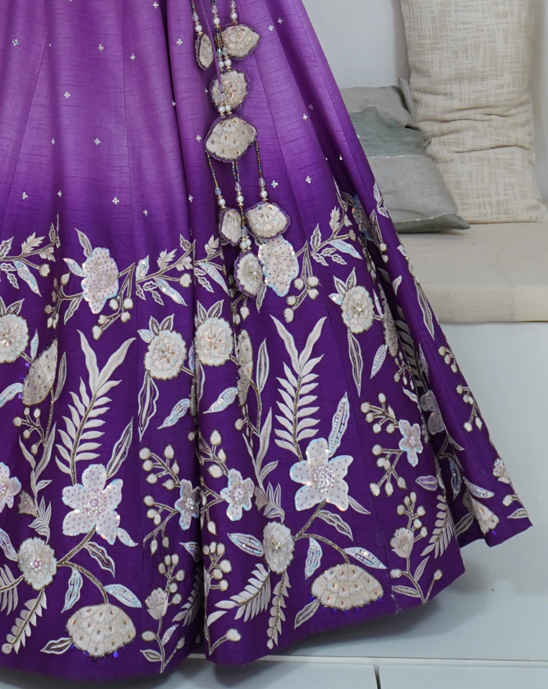 Zardozi Zari Raw Silk Amethyst Ombre Lehenga with Organza Dupatta