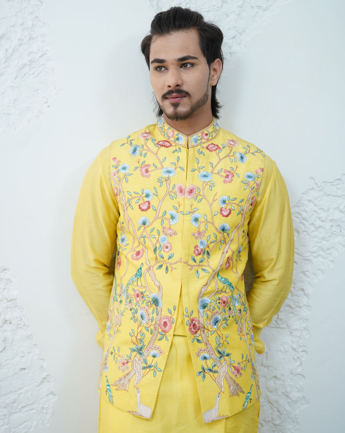 Floral Lemon yellow Bundi Jacket Set
