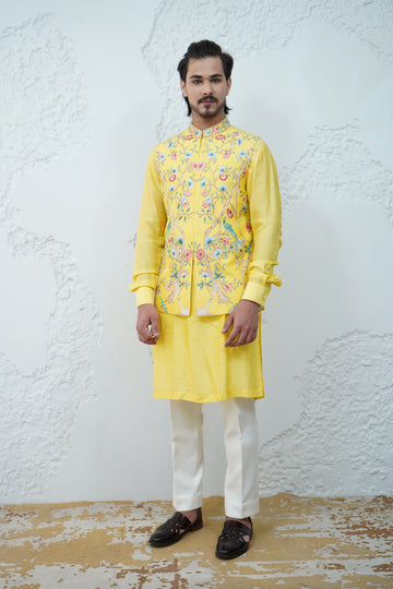 Floral Lemon yellow Bundi Jacket Set