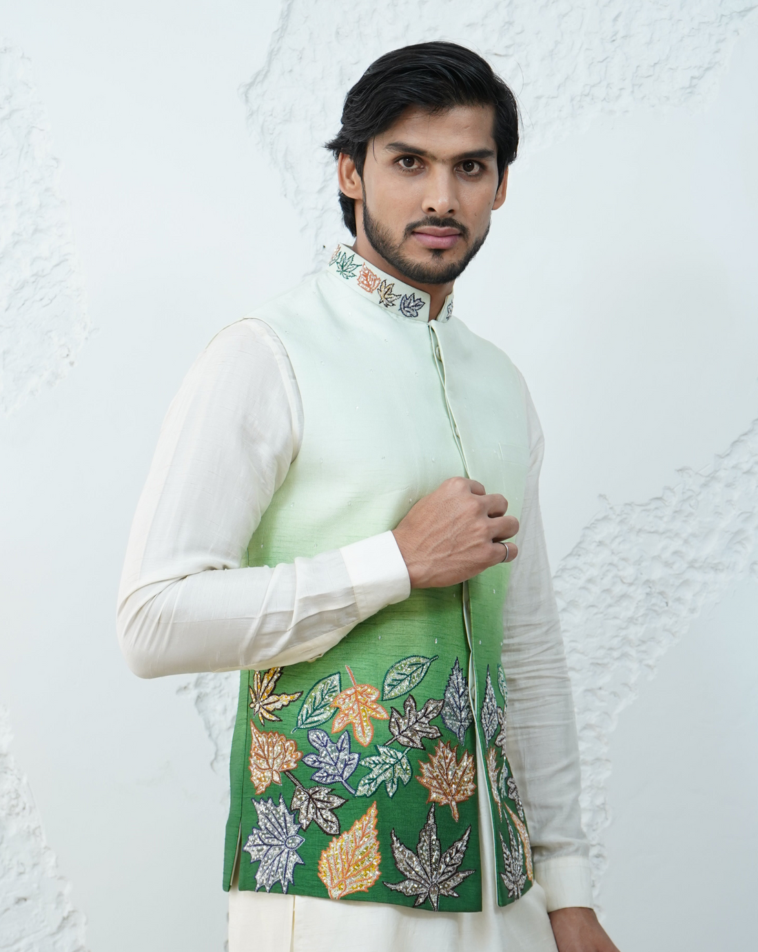 Floral ombre Green Bundi Jacket Set