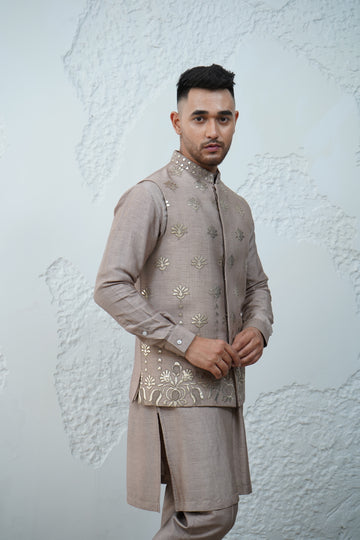 Ivory Brown Bundi Jacket Set