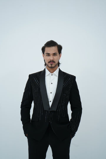 Zardozi Zari Japenese Black Tuxedo with Zardozi Work