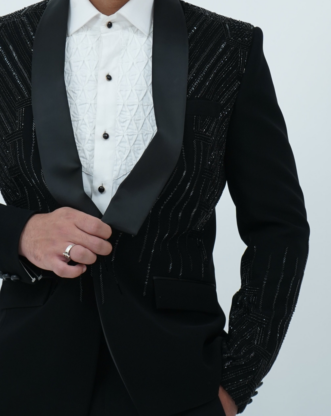 Zardozi Zari Japenese Black Tuxedo with Zardozi Work
