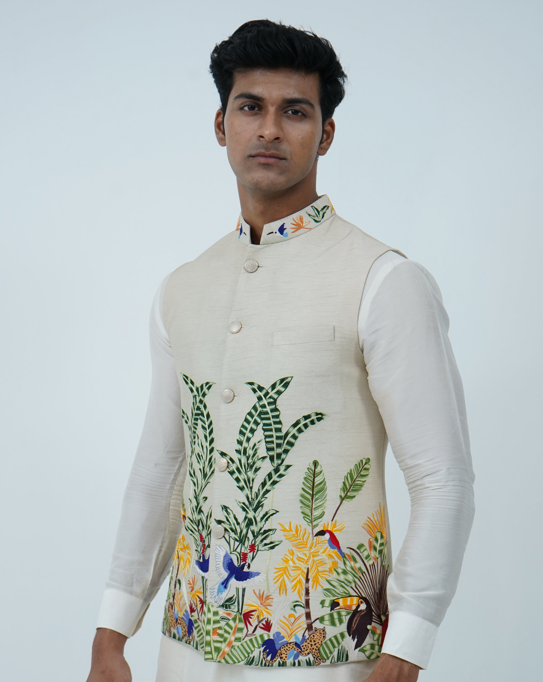 Floral Beige Bundi Jacket Set