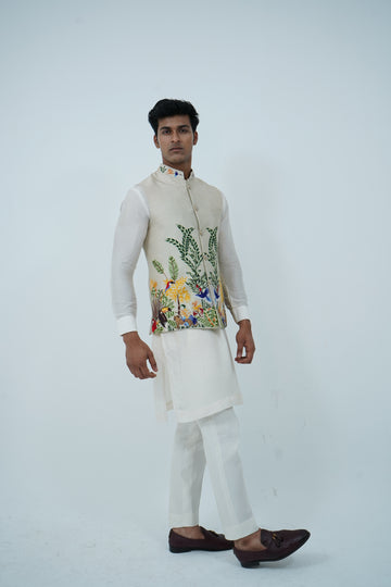 Floral Beige Bundi Jacket Set