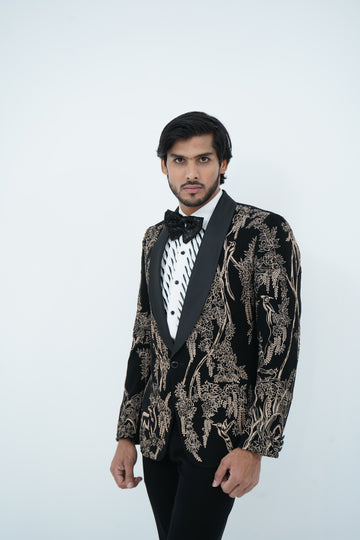 Zardozi Zari Japenese Black Tuxedo with Zardozi Work