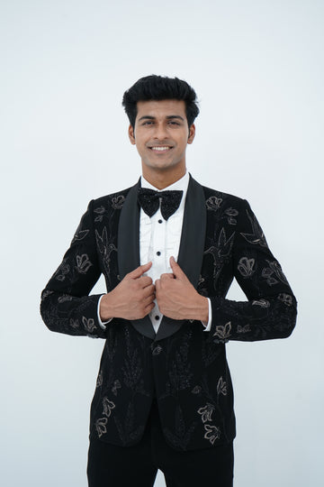 Zardozi Zari Japenese Black Tuxedo with Zardozi Work