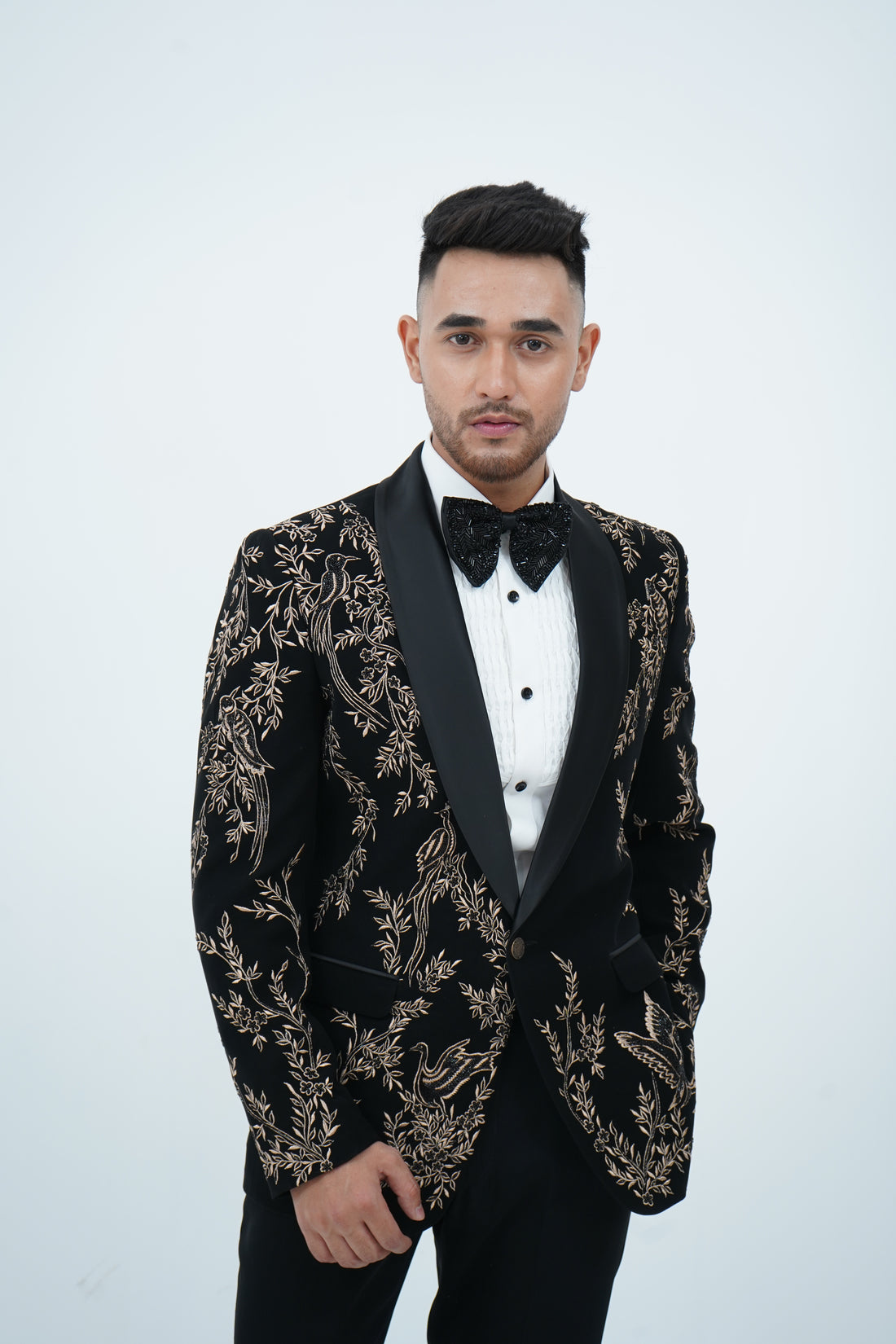 Zardozi Zari Japenese Black Tuxedo with Zardozi Work