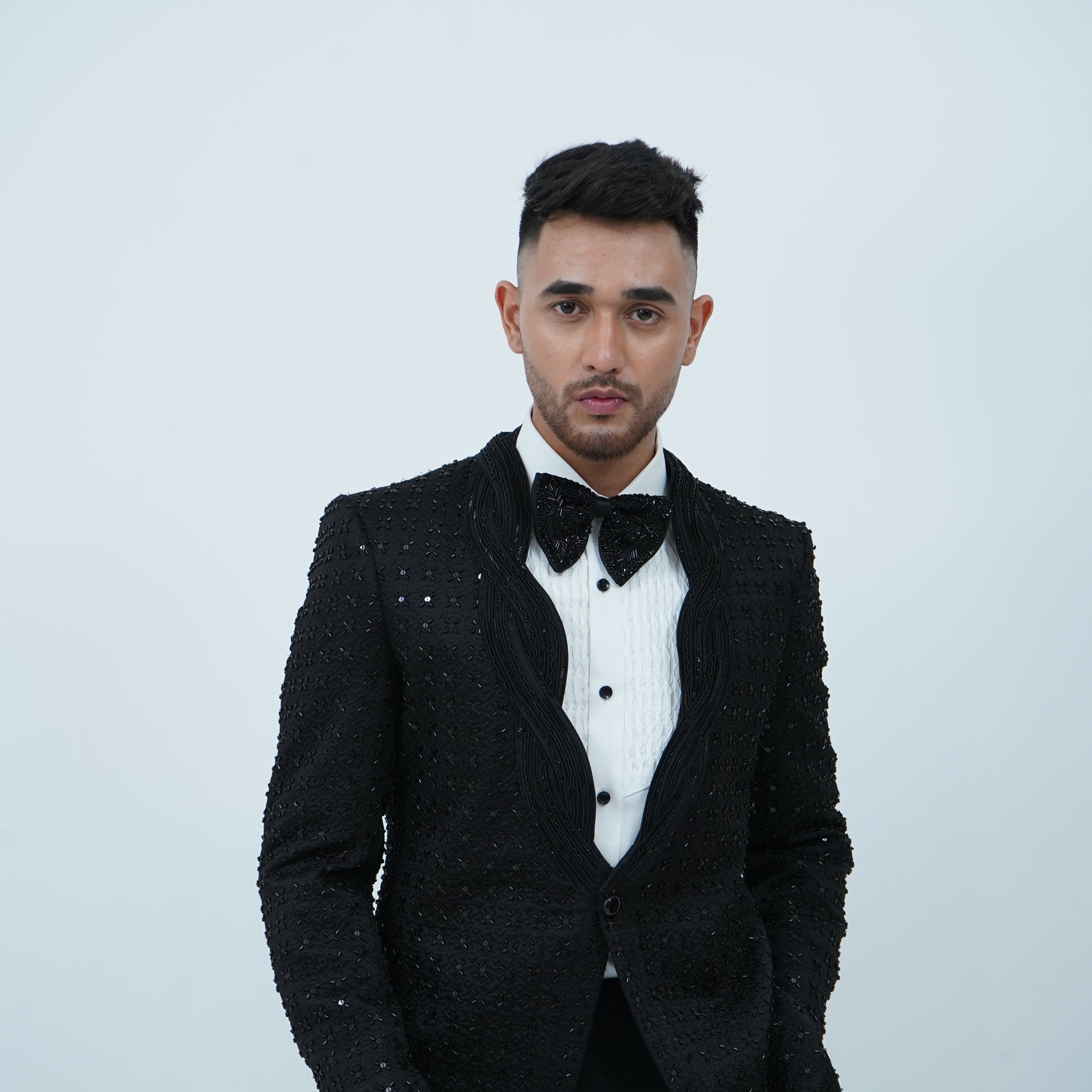 Zardozi Zari Japenese Black Tuxedo with Zardozi Work