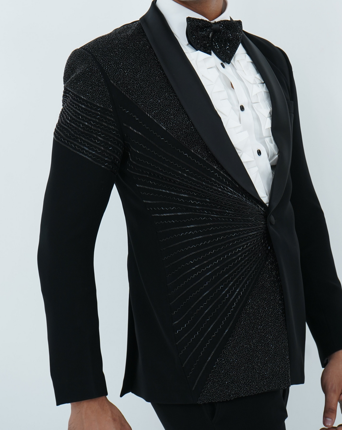 Zardozi Zari Japenese Black Tuxedo with Zardozi Work