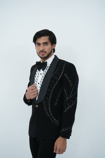 Zardozi Zari Japenese Black Tuxedo with Zardozi Work