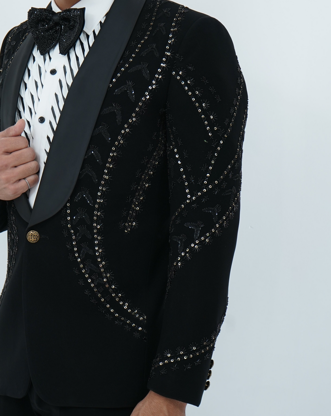 Zardozi Zari Japenese Black Tuxedo with Zardozi Work