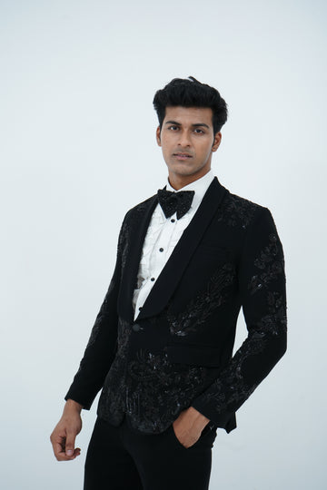 Zardozi Zari Japenese Black Tuxedo with Zardozi Work