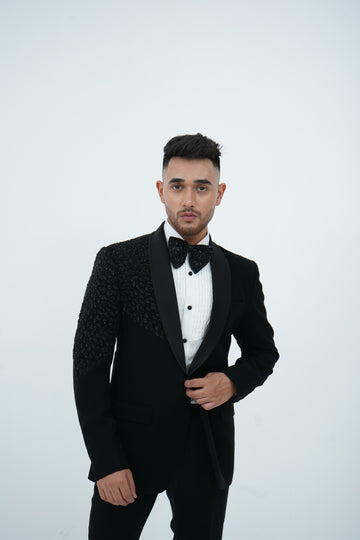 Zardozi Zari Japenese Black Tuxedo with Zardozi Work