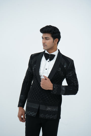 Zardozi Zari Japenese Black Tuxedo with Zardozi Work