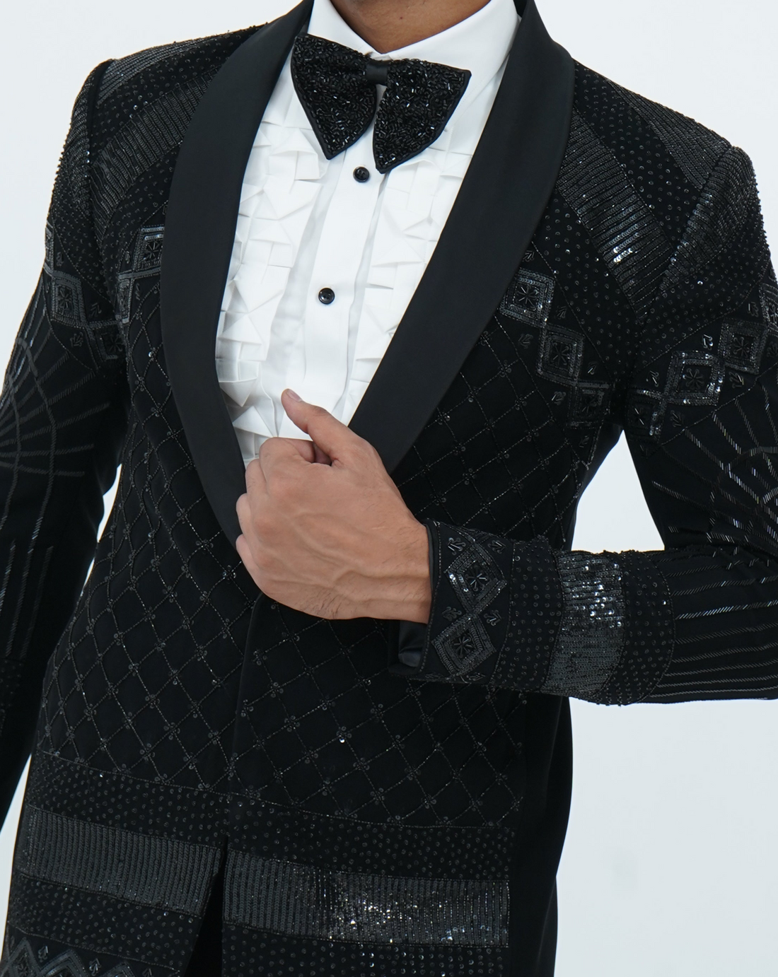 Zardozi Zari Japenese Black Tuxedo with Zardozi Work