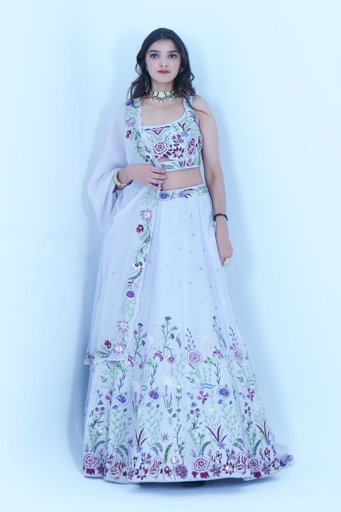 Zardozi Zari Raw Silk Powder Blue Lehenga with Organza Dupatta