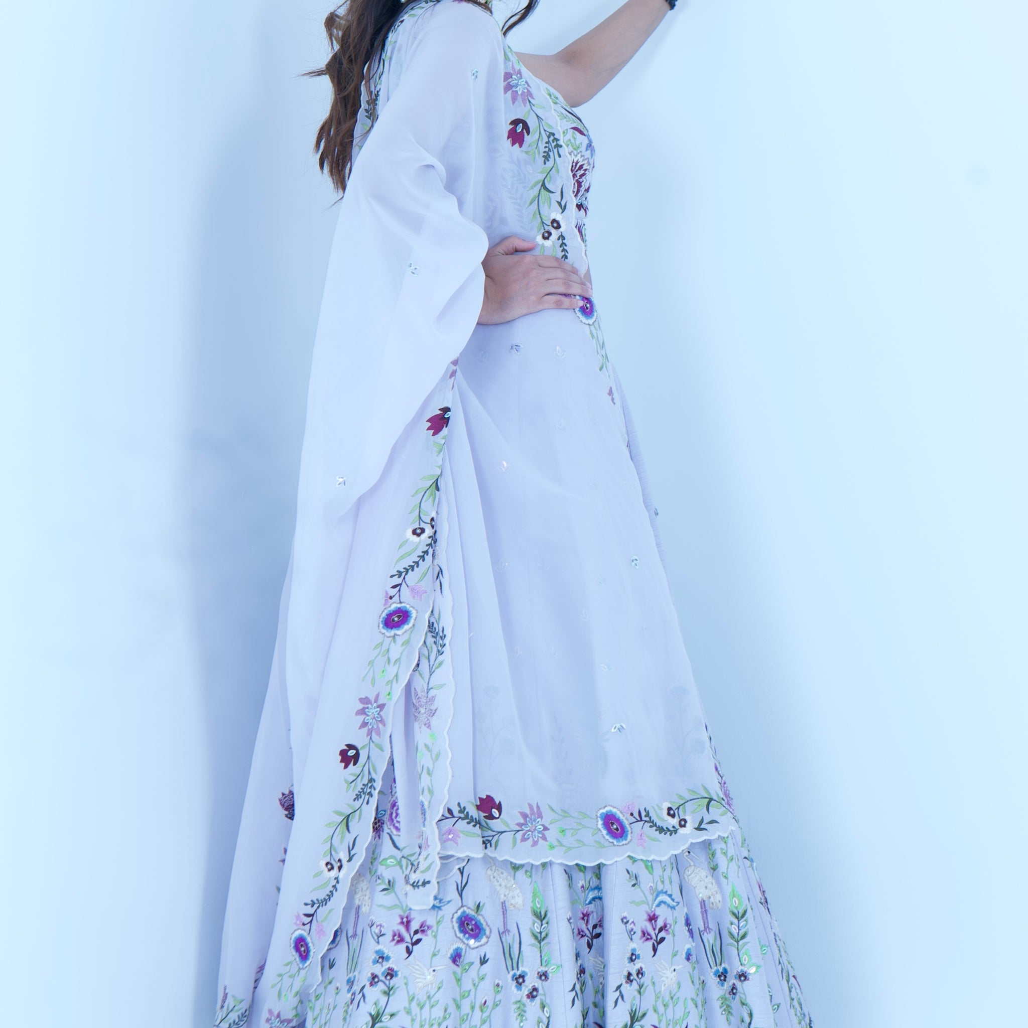 Zardozi Zari Raw Silk Powder Blue Lehenga with Organza Dupatta