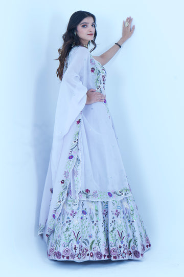 Zardozi Zari Raw Silk Powder Blue Lehenga with Organza Dupatta