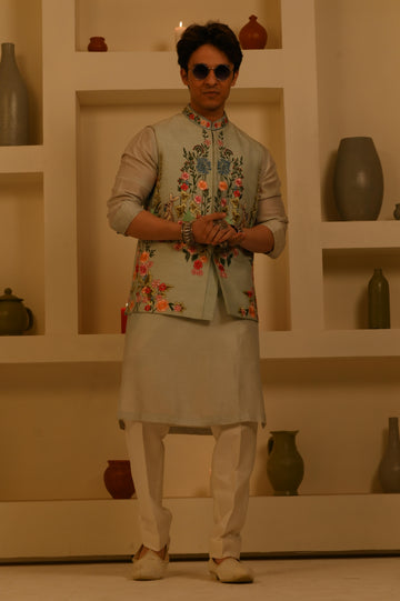 Floral Green Bundi Jacket Set